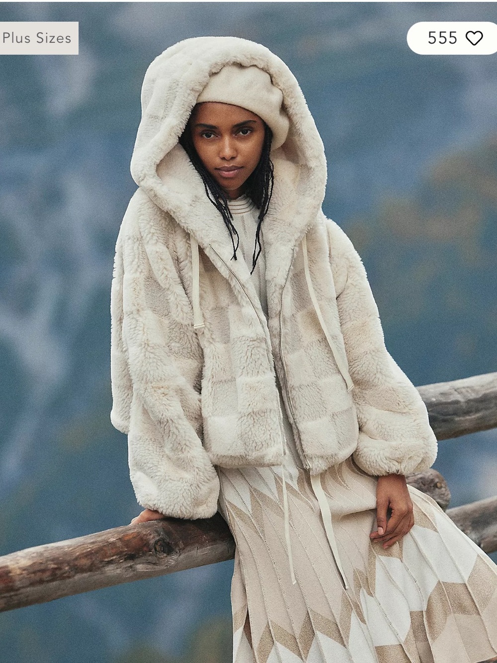 Anthropologie Cropped Faux Fur Hoodie Jacket